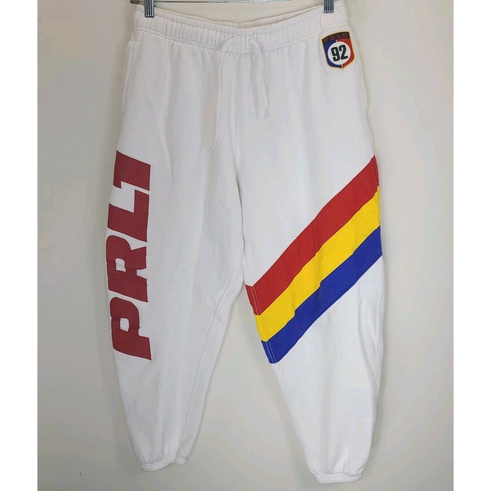 Polo Ralph Lauren Sweatpants Mens L White PRL1 Graphic Joggers 92 Colorblock
